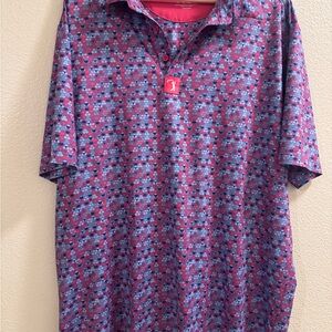Men's Polo Shirt with Red and Blue Pattern